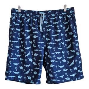 MOUNTAIN AND ISLES Men XXL 2XL Swim Trunks Shorts Blue Alligators Mesh Lined 8"